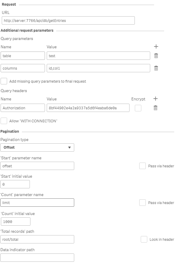 Qlik data connection setup